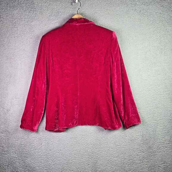 VTG Casual Corner Velvet Blazer Jacket Red Structured Button Up Holiday Party - Picture 15 of 16